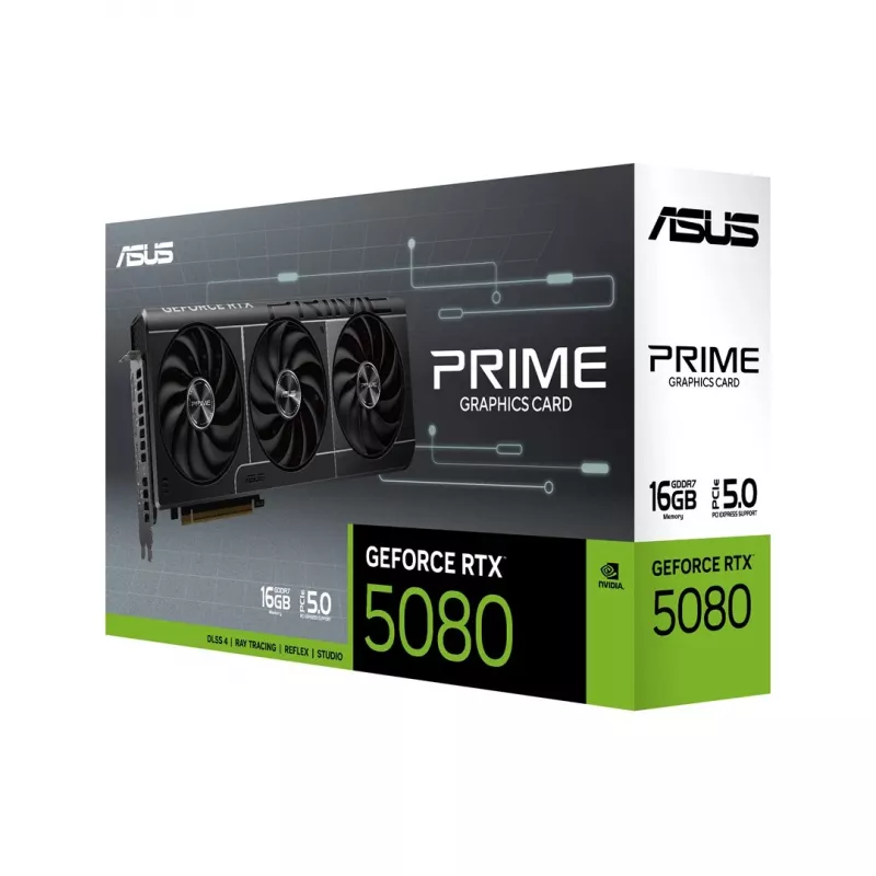 Karta graficzna ASUS GeForce RTX 5080 16 GB GDDR7 PCIe 5.0, 256-bit, 3 wentylatory, maks. rozdzielczość 7680×4320