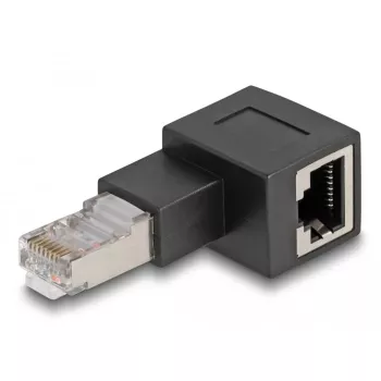 DeLOCK Adapter wtyk RJ45 na gniazdo RJ45 kat.6A 90° lewoskrętny Czarny