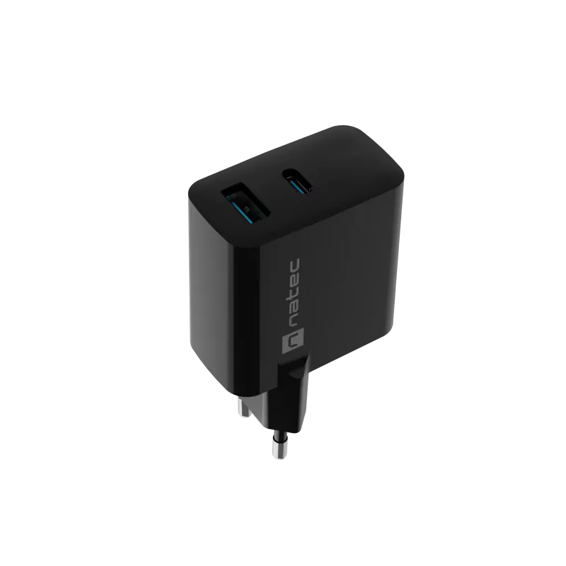 Przewodowa ładowarka do urządzeń mobilnych NATEC NUC-2143, 45 W, USB-C PD 3.0 + USB-A QC 3.0, 110–240 V, czarna
