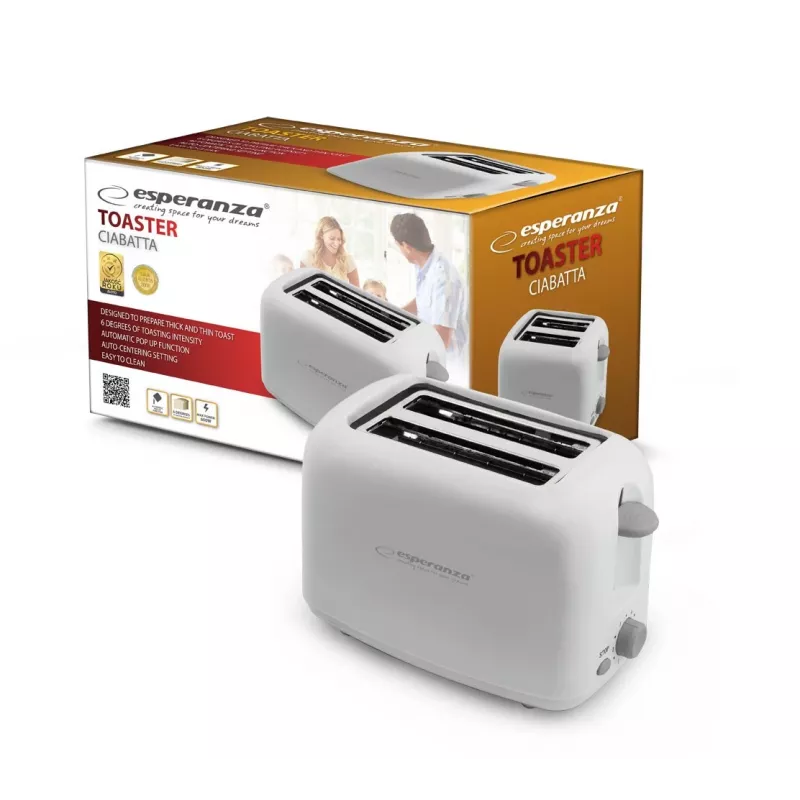 Esperanza EKT002 Ciabatta toster, 2 otwory, 600 W, biały