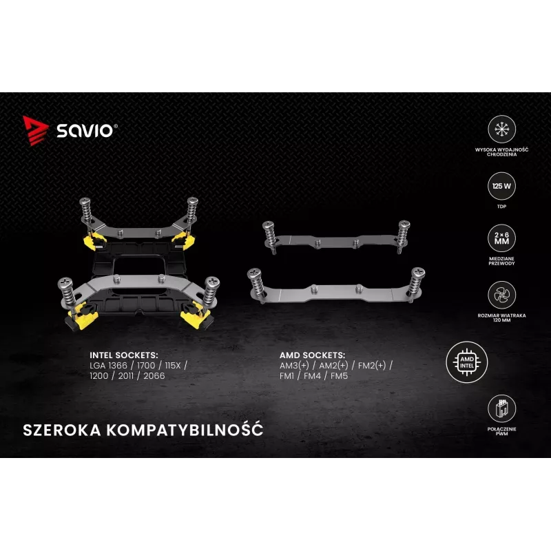 Chłodzenie procesora SAVIO SAVGCOFROSTX2 120 mm czarny, 2 rurki cieplne, 800–1800 RPM, 4‑pin