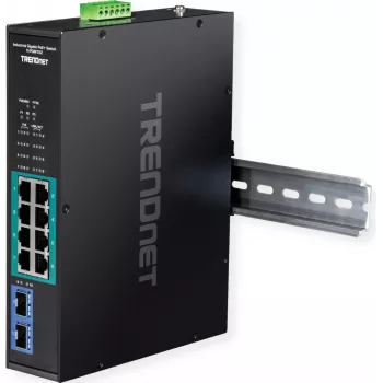 TRENDnet TI-PGM102 - Switch - przemysłowy - 8 x 10/100/1000 (PoE+) + 2 x Gigabit SFP - montaż na szynie DIN, montaż na ścianie - PoE+ (240 W) - zgodność z TAA (TI-PGM102)
