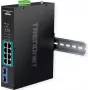 TRENDnet TI-PGM102 - Switch - przemysłowy - 8 x 10/100/1000 (PoE+) + 2 x Gigabit SFP - montaż na szynie DIN, montaż na ścianie - PoE+ (240 W) - zgodność z TAA (TI-PGM102)