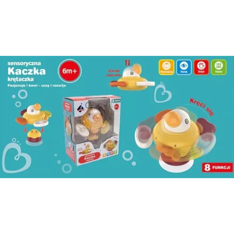Pluszowa interaktywna sensoryczna kaczuszka Ascato 122946 — miękka faktura, kolorowy design