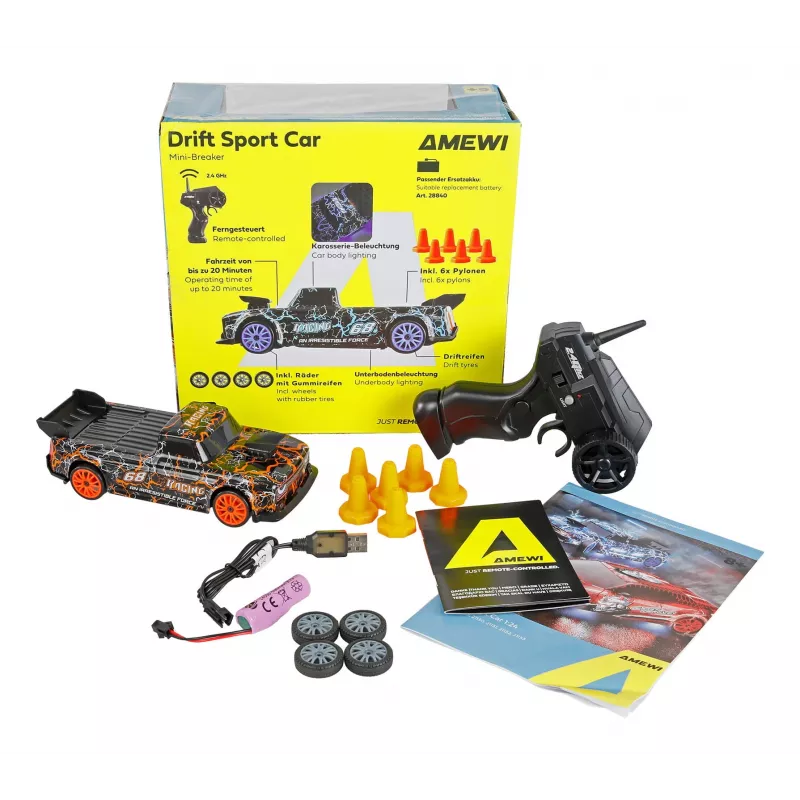 Samochód RC drift Amewi 21128 — skala 1:24, silnik elektryczny, Li-Ion 500 mAh, waga 172 g, od 6 lat