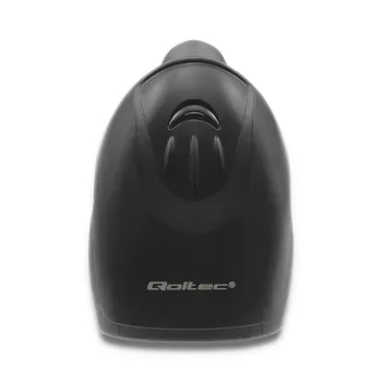 Ręczny czytnik kodów kreskowych QOLTEC 50868 — skaner laserowy 1D/2D, przewodowy i bezprzewodowy USB, odległość robocza 600 mm, czarny