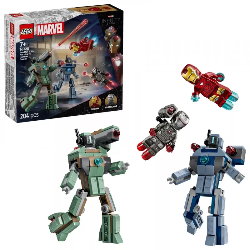 Klocki konstrukcyjne LEGO Marvel Super Heroes Iron Man War Machine zestaw 76320, 204 elementy, 2 minifigurki, 100 mm wysokości