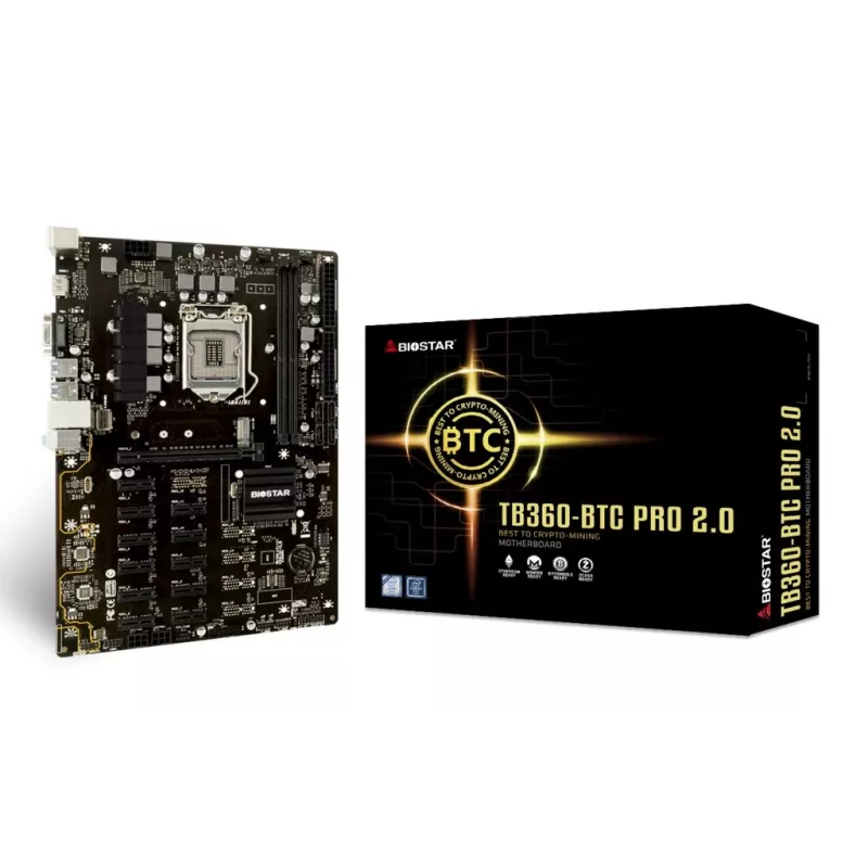 Płyta główna BIOSTAR TB360-BTC PRO 2.0 ATX Intel B360, LGA 1151, 2x DIMM DDR4 do 32 GB, 11x PCIe x1 + 1x PCIe x16, M.2, SATA III, USB-A