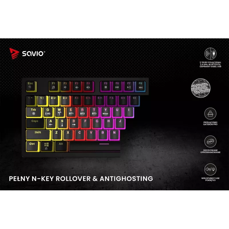 Klawiatura gamingowa Savio SAVGK-PHENIX czerwony PUDDING Mechaniczna RGB Bezprzewodowa