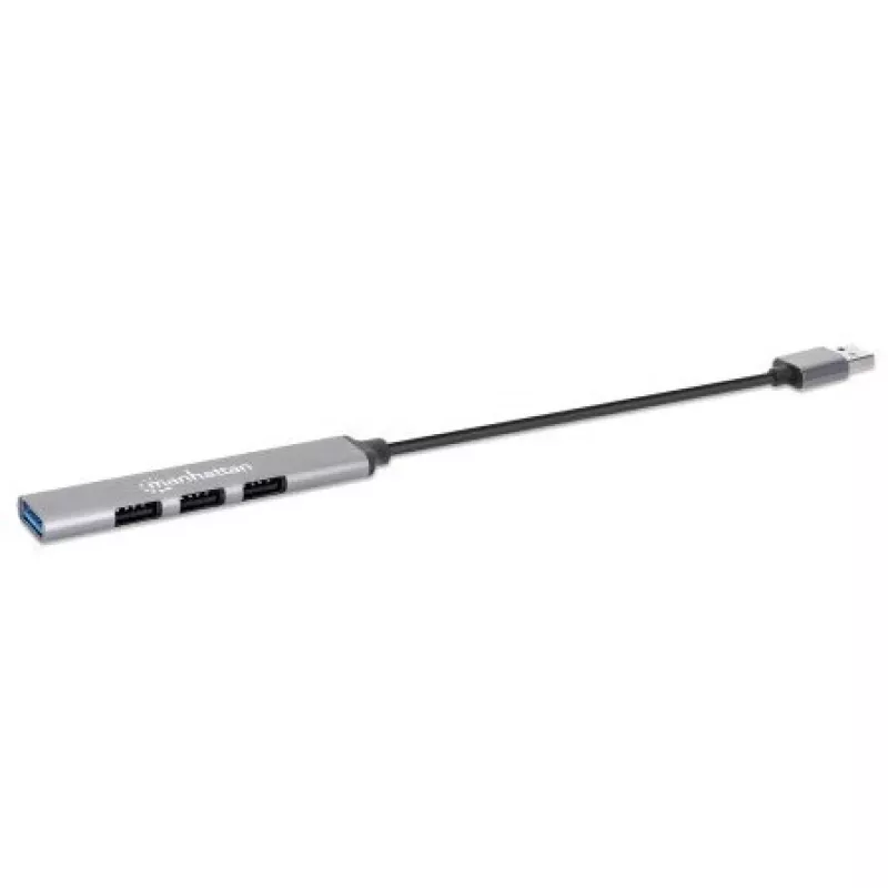 Manhattan USB-A 4-Portowy Hub, 4x porty USB-A (1x USB 3.2 Gen1 5 Gbps aka USB 3.0, 3x USB 2.0 480 Mbps), zasilany z portu USB (nie wymaga zewnętrznego zasilacza), Aluminium