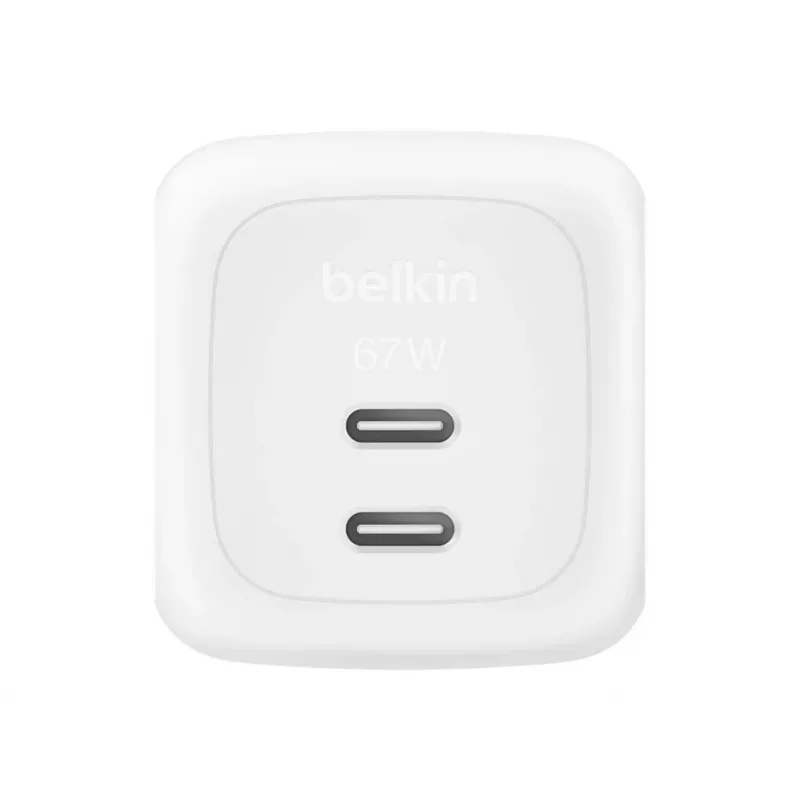 Wewnętrzna szybka ładowarka AC Belkin WCH020KQ2MWH-B6 — 2x USB‑C, 2 m zintegrowany kabel, biała