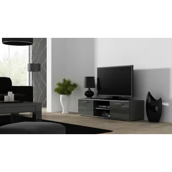 Stolik RTV cama meble SOHO 140 — 1400×430×370 mm, szary blat (płyta wiórowa), szara rama