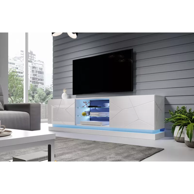 Cama szafka TV QIU 200 MDF biały połysk/biały połysk