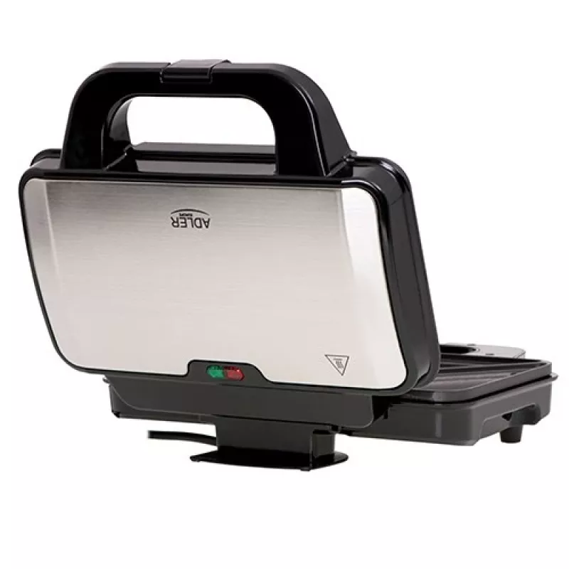 Opiekacz do kanapek Adler AD 3043, 1300 W, płyty z powłoką nieprzywierającą, 2 kanapki, powierzchnia grillowa 285×152 mm, czarny
