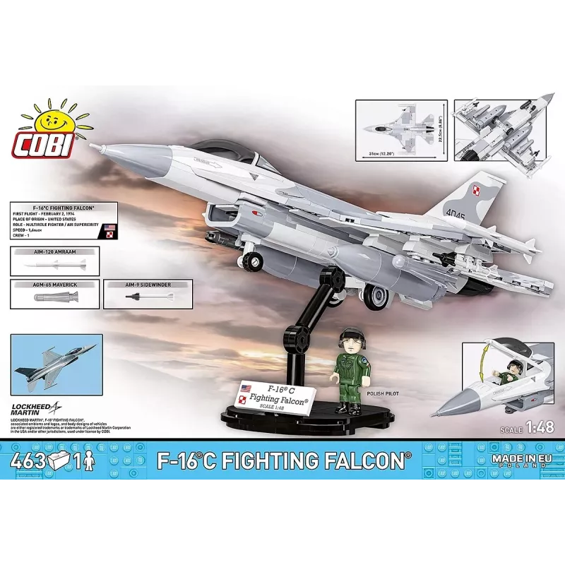 Zestaw konstrukcyjny Cobi F-16C Fighting Falcon — 463 elementy, model do sklejania w skali