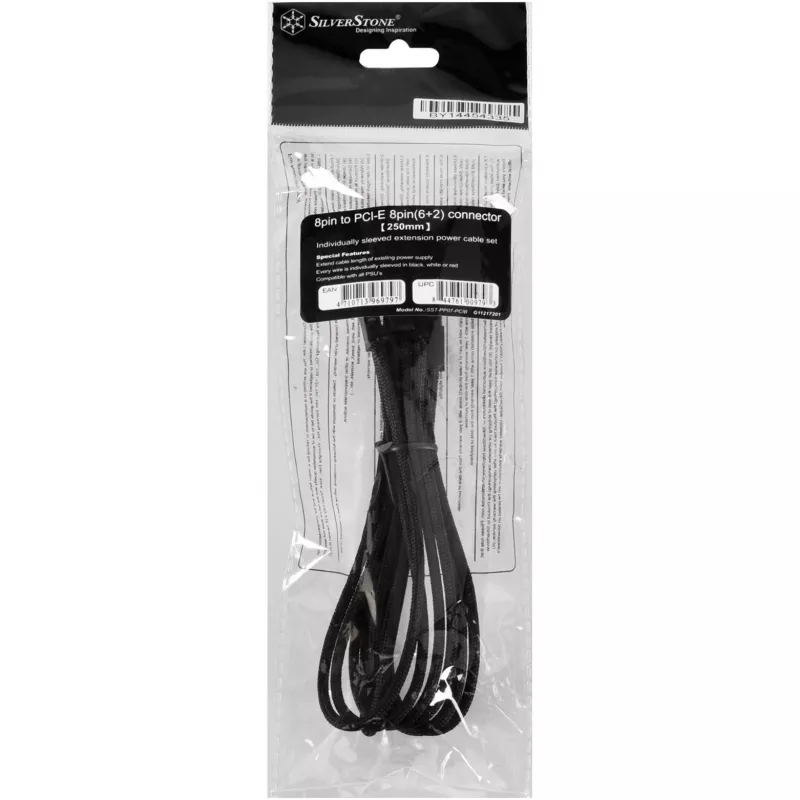 SilverStone SST-PP07-PCIB kabel przedłużający PCIe 8-pin na PCIe 6+2-pin, 25 cm, czarny