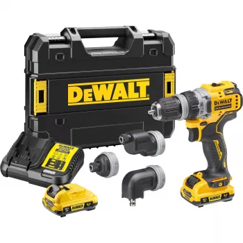 Wiertarka pistoletowa DeWalt DCD703L2T-QW — 12V, 3,0Ah x2, 1500 obr./min, uchwyt bezkluczykowy 10 mm, 25,5 N·m, 0,9 kg