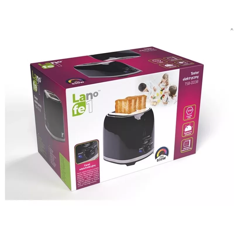 Toster LAFE TSB003B 2-kromkowy 850W, regulacja opiekania, wyjmowana tacka na okruchy