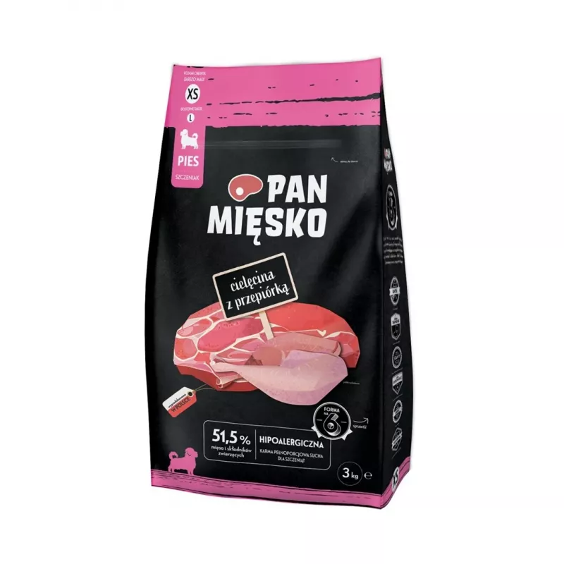 Dry puppy food Pan Mięsko Veal with Quail XS 3 kg