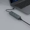 SAVIO USB-A hub z RJ-45 Gigabit Ethernet AK-57 — 3× USB-A + RJ-45, USB 3.2 Gen 1 Micro‑B host, 5 Gbit/s, 4 porty, szary