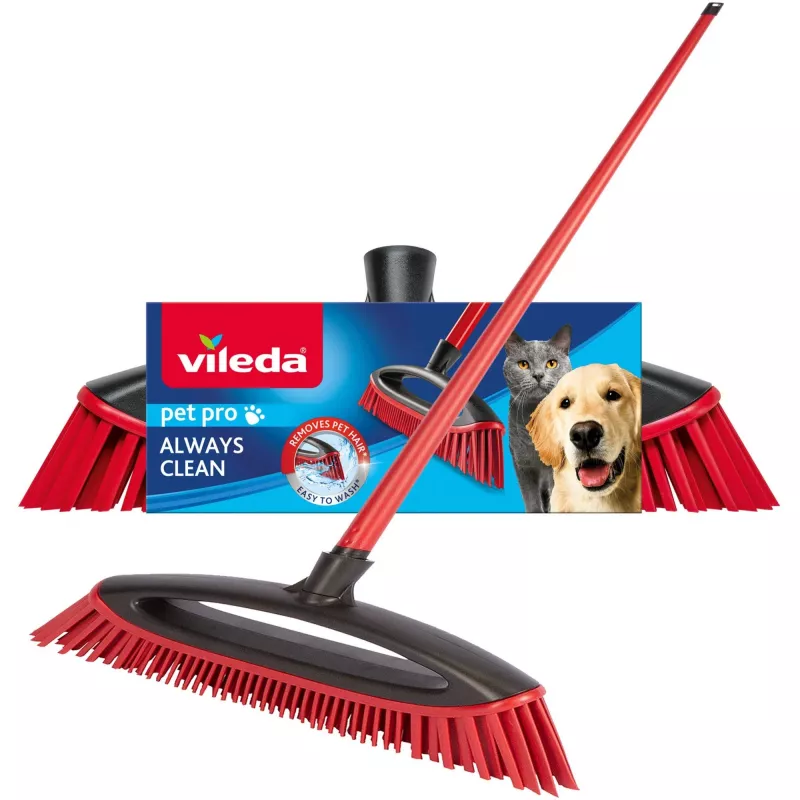 Miotła VILEDA Pet Pro ALWAYS CLEAN z ergonomiczną czerwoną rączką, lekka konstrukcja