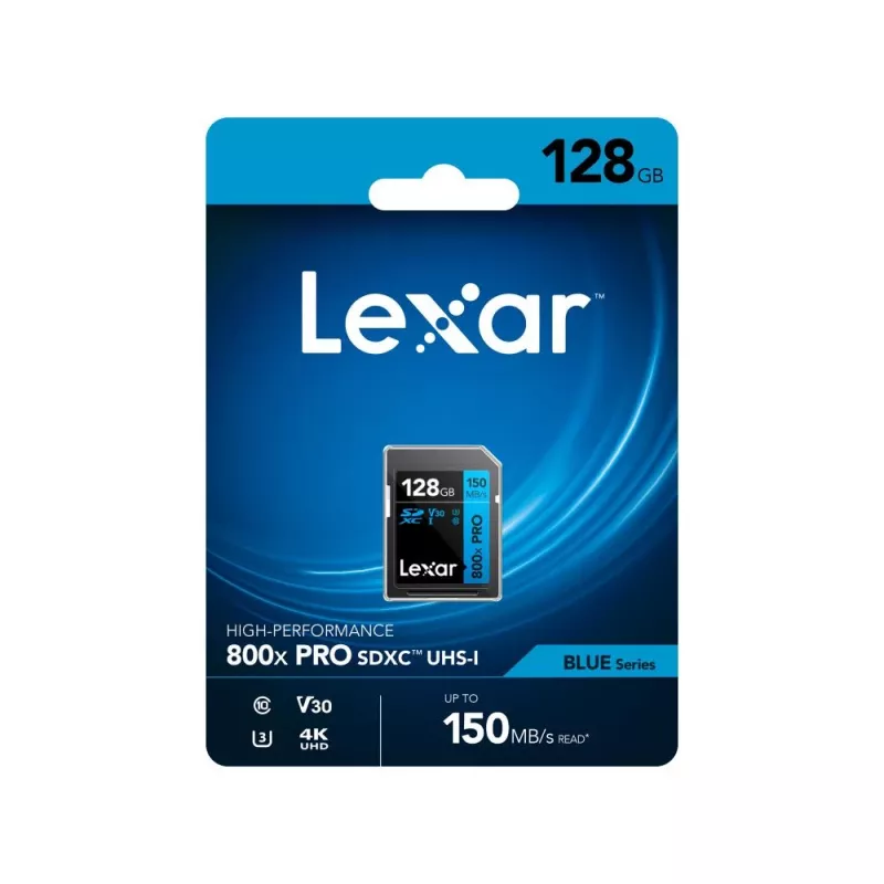 Karta pamięci SDXC Lexar 128GB UHS-I 800xPRO Class 10 U3 V30 — 150 MB/s odczyt, 45 MB/s zapis, czarna