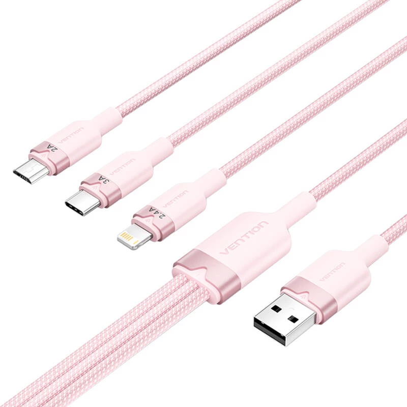 Kabel USB 2.0 A do 3w1 3A Vention CTPPG 1.5M różowy