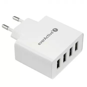 ładowarka sieciowa everActive SC400 z 4 portami USB, łączny prąd wyjściowy 5 A, biała