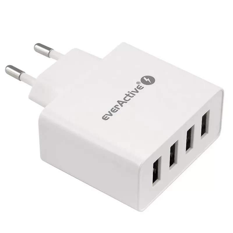 ładowarka sieciowa everActive SC400 z 4 portami USB, łączny prąd wyjściowy 5 A, biała