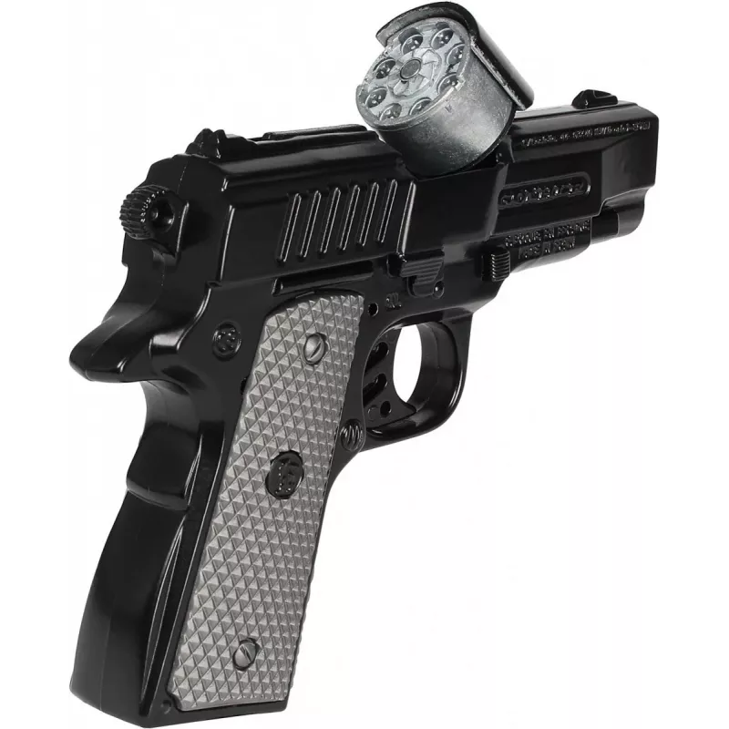 Zabawkowy metalowy pistolet policyjny Pulio model 15546/6 — realistyczny design, wytrzymała konstrukcja