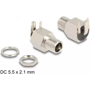 Złącze DeLOCK DC 5,5 x 2,1 mm żeńskie panelowe lutowane kątowe 20 V 10 A
