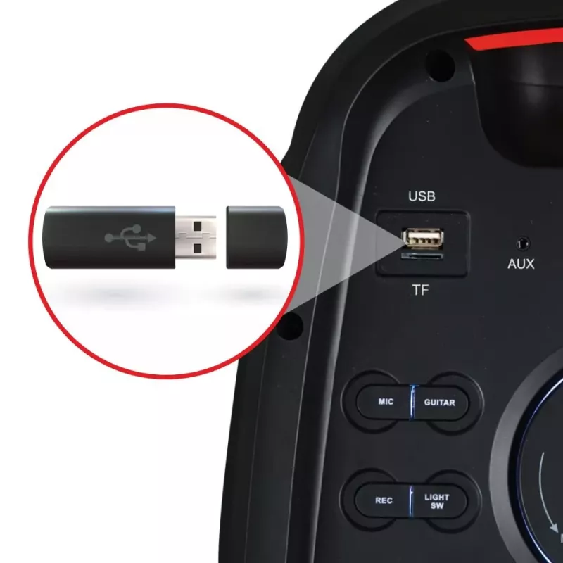 Głośnik przenośny MANTA ATTIS SPK0802 120W, Bluetooth, wejście przewodowe, akumulator, FM, oświetlenie LED
