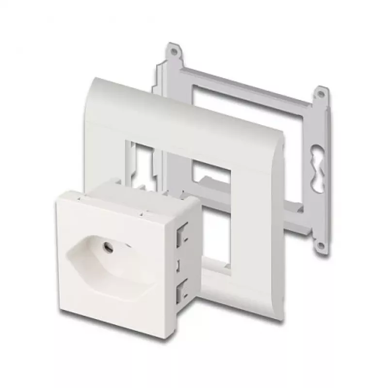 Uziemione gniazdo zasilania DELOCK Easy 45 T13 Szwajcaria 45×45 mm, 250 V / 10 A, białe