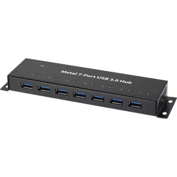 Renkforce 7-portowy hub USB 3.0, montaż ścienny, obudowa metalowa, czarny