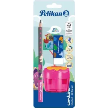 Zestaw ołówków do nauki Pelikan Combino BS, gumka, temperówka, różowy (821612)