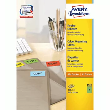 Samoprzylepna etykieta do drukarki AVERY 3472 Zielona 210 x 297 mm