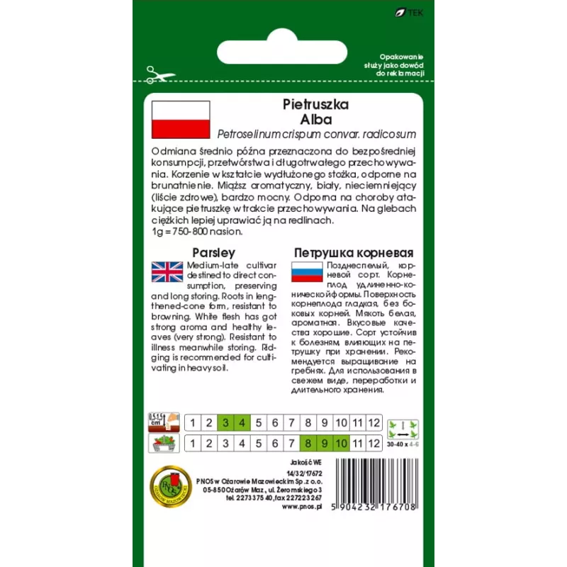 Nasiona – Pasternak (Pietruszka Korzeniowa Alba) opakowanie 3 g, Seklos LT