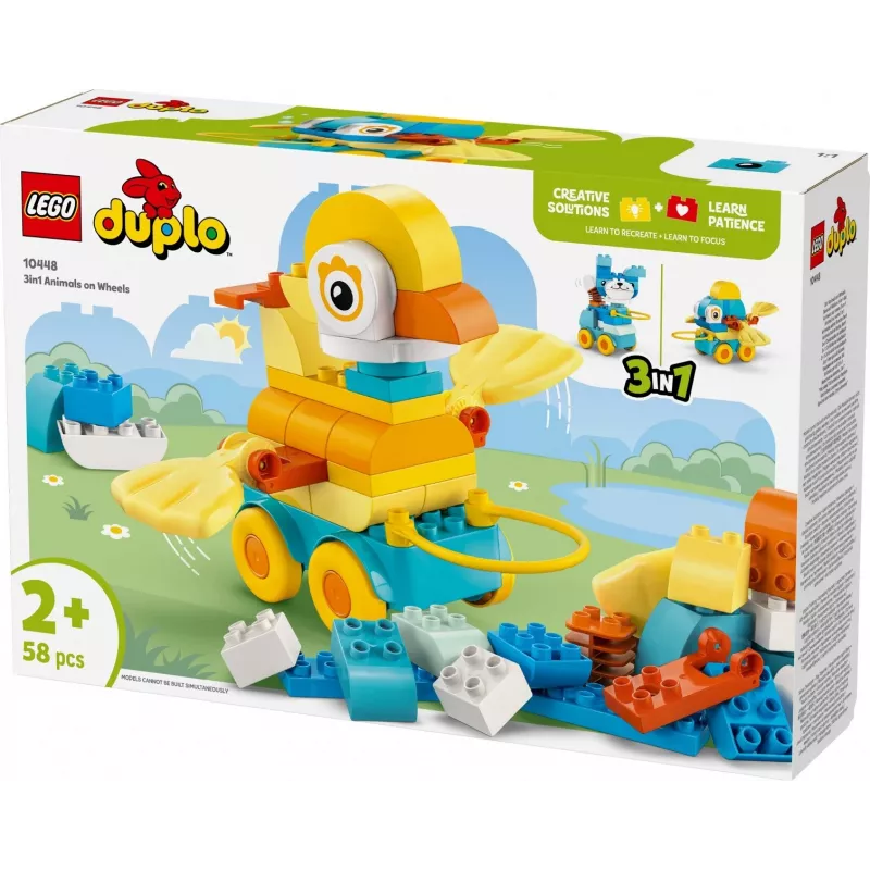 Zestaw klocków LEGO DUPLO 3w1 Zwierzęta na kółkach 10448 — Zestaw konstrukcyjno-zabawowy DUPLO, 58 elementów, od 2 lat