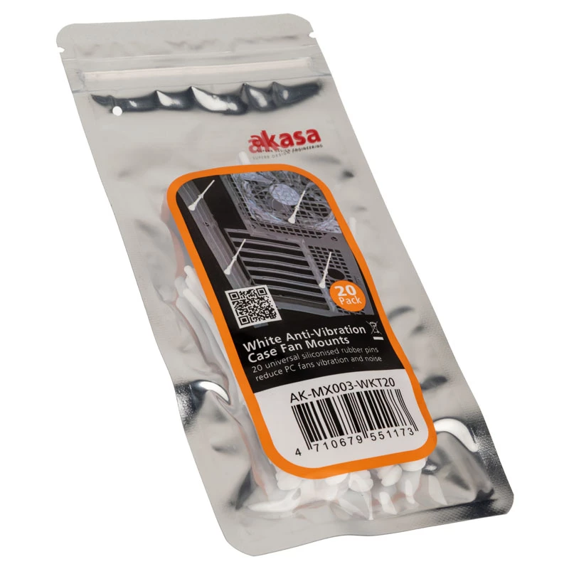 Akasa AK-MX003-WKT20 Antywibracyjne mocowania wentylatorów PC, białe, opakowanie 20 szt.