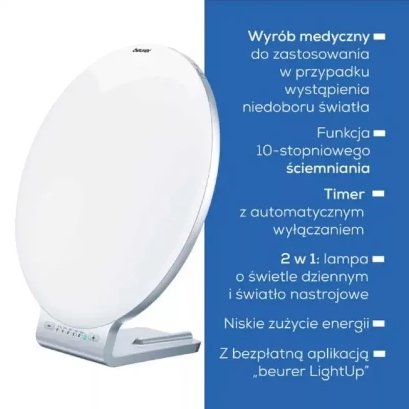 Lampa do terapii światłem Beurer TL100 — natężenie 10 000 luksów, energooszczędna konstrukcja