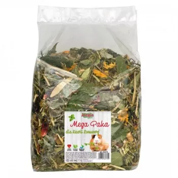 Kompletna karma dla świnek morskich Alegia Mega Pack 650 g — bez cukru, o roślinnym aromacie, bezglutenowa i bezsojowa, w worku