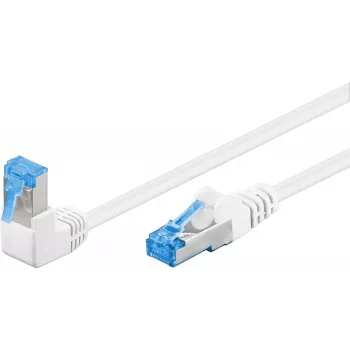 Goobay CAT 6A kabel krosowy 1x 90° angled, S/FTP (PiMF), biały, 0.25 m - latch tab top, LSZH bezhalogenowy, miedź (51562)