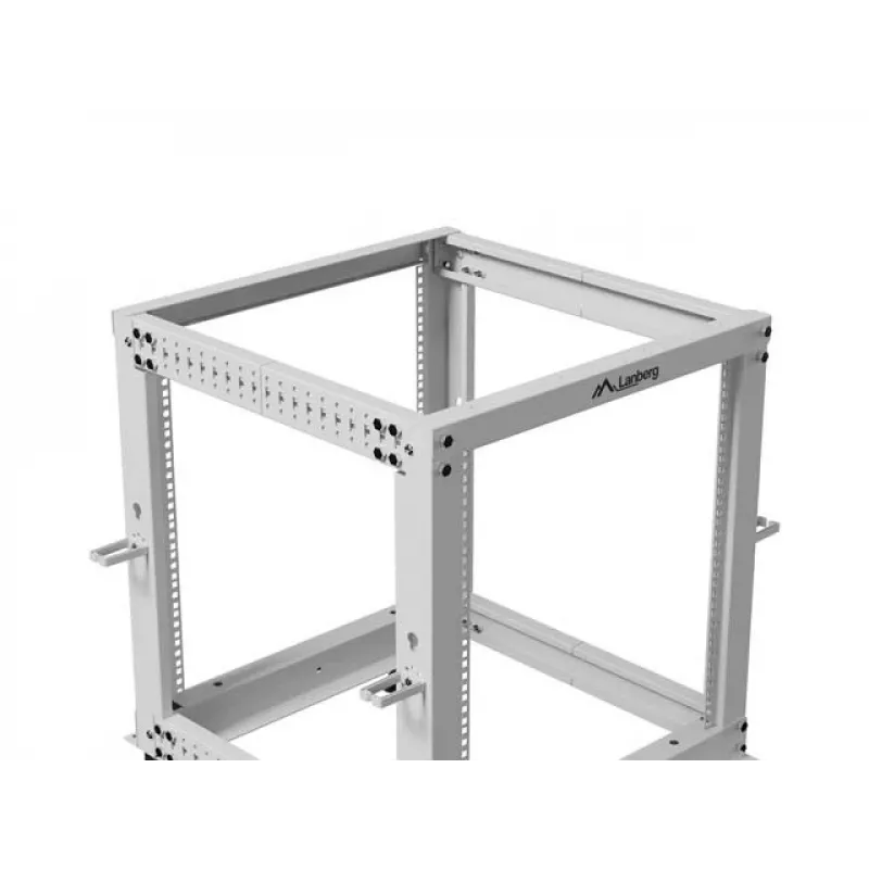 Otwarta szafa rack 19 cali LANBERG 12U, regulowana głębokość 600–1100 mm, szara