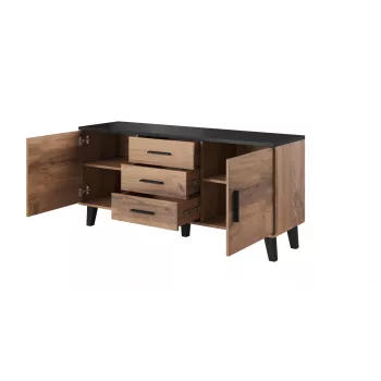 Cama sideboard LOTTA 150 2D3S wotan oak + mat Czarny