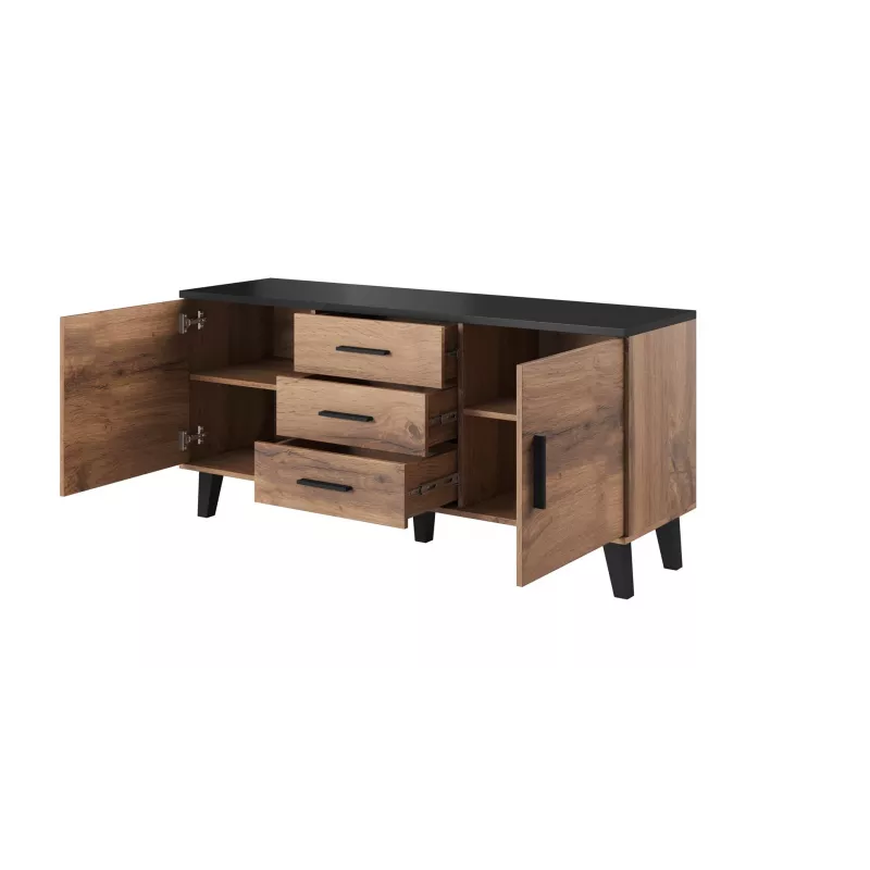 Cama sideboard LOTTA 150 2D3S wotan oak + mat Czarny