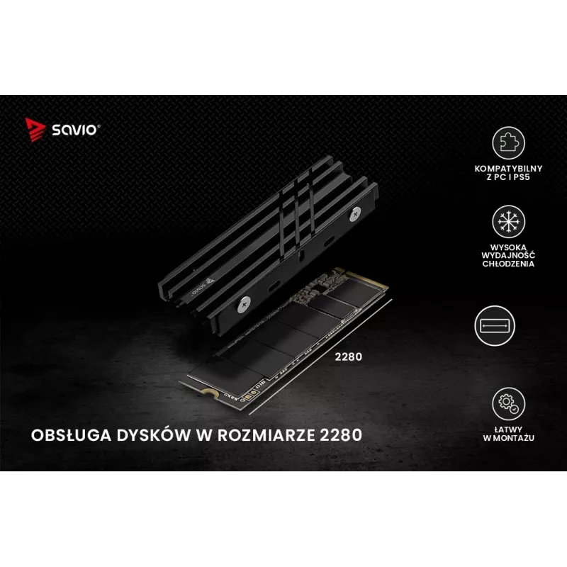 Chłodnica powietrza SAVIO M.2 NVMe 2280 AK-60 Czarny radiator dla SSD 22x80 mm