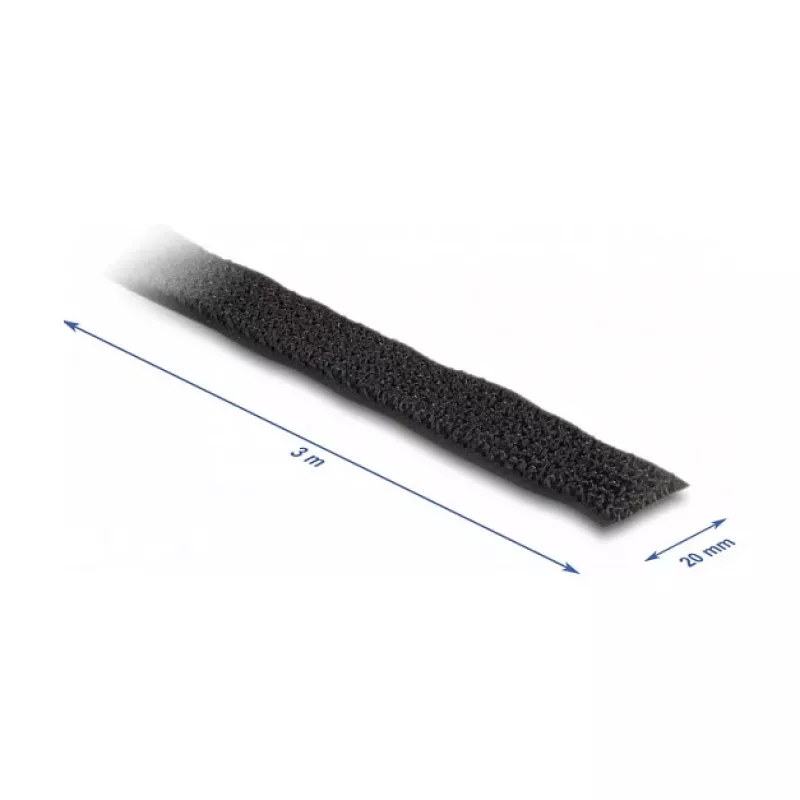 Taśma DeLOCK na rzep 3 m x 20 mm, czarna, nylon