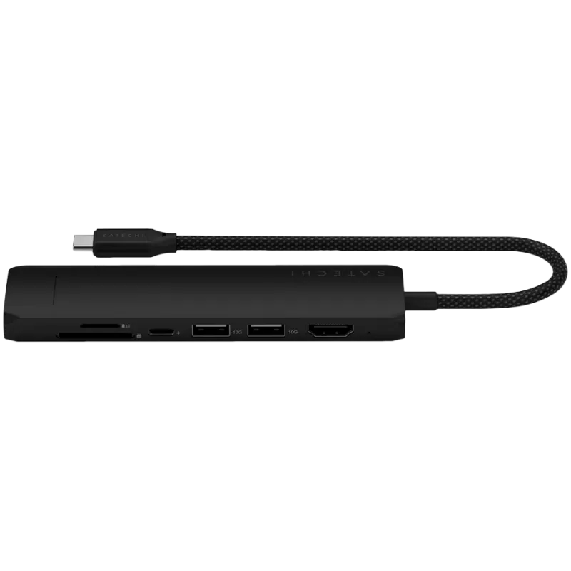 Satechi 7-w-1 USB-C Slim Multiport Adapter Ethernet (USB-C PD, 2x USB-A, HDMI 4K, Ethernet, czytnik kart micro/SD) (Czarny)