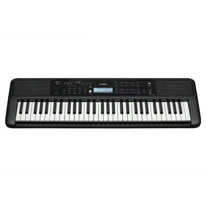 klawiatura YAMAHA PSR-E383 — 61-klawiszowy przenośny klawiatura MIDI, wyświetlacz LCD, USB, wbudowane głośniki, zasilany bateriami (6), czarny
