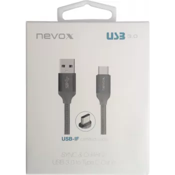 Kabel USB 3.2 Gen 1, wtyk USB-A > wtyk USB-C (srebrny, 1 metr, w oplocie)